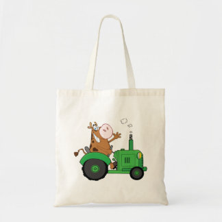 Cow Driving A Tractor Tote Bag