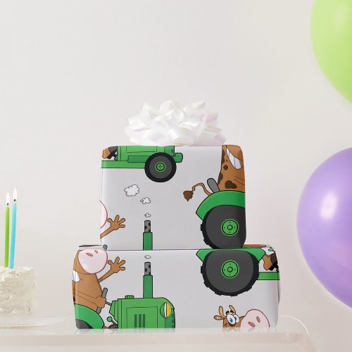 Cow Driving A Tractor Wrapping Paper