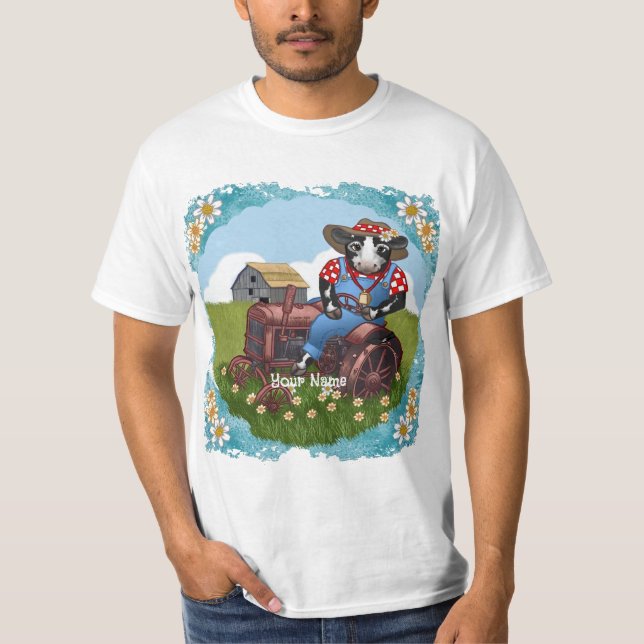 Cow Driving Tractor T-Shirt (Front)