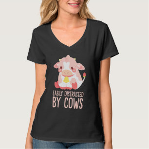 Cow  Easily Distracted By Cows World Farm Animals  T-Shirt