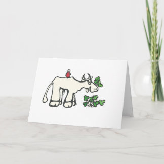 Cow Eating Clovers Personalized Greeting Card
