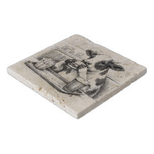 Cow Enjoying a Hamburger Pencil Sketch Trivet