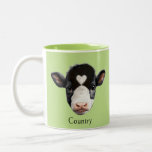 Cow Face on Lime Green Two-Tone Coffee Mug