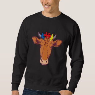 Cow Face Puzzle Piece Autism Awareness Farm Animal Sweatshirt