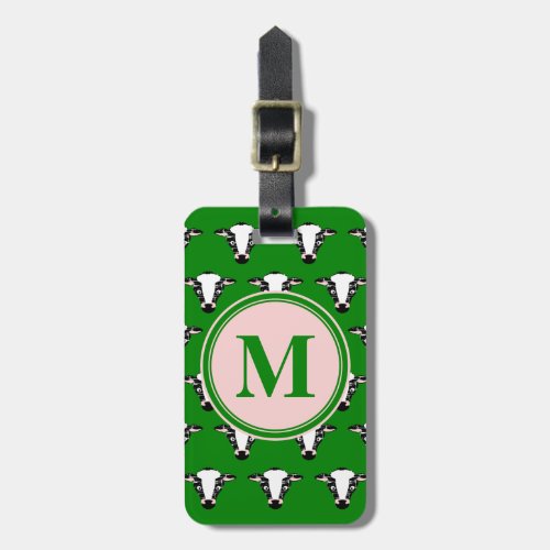 COW FACE tiled zazzle pattern dark greenpng Luggage Tag