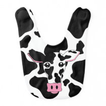 Cow Face with Cow Print Background Baby Bib
