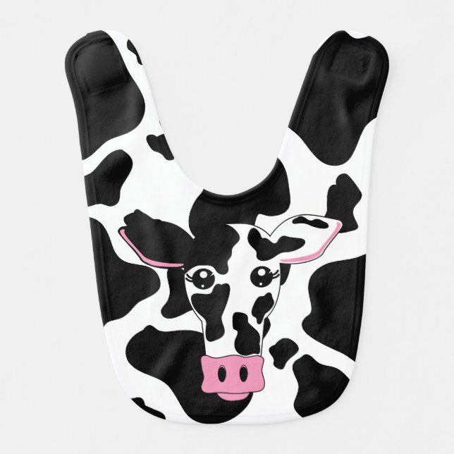 Cow Face with Cow Print Background Baby Bib (Front)