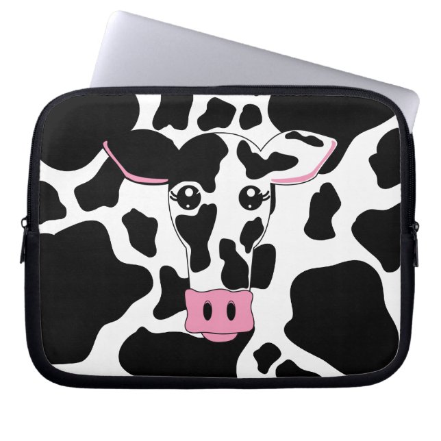 Cow Face with Cow Print Laptop Sleeve (Front)