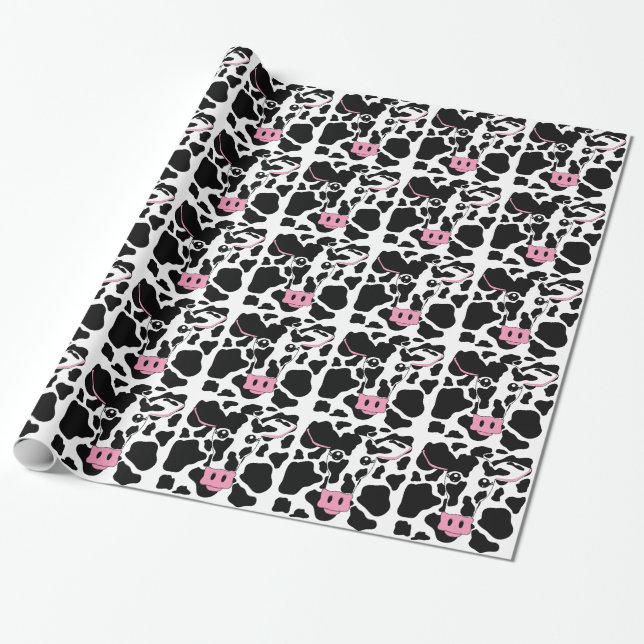 Cow Face with Cow Print Wrapping Paper (Unrolled)