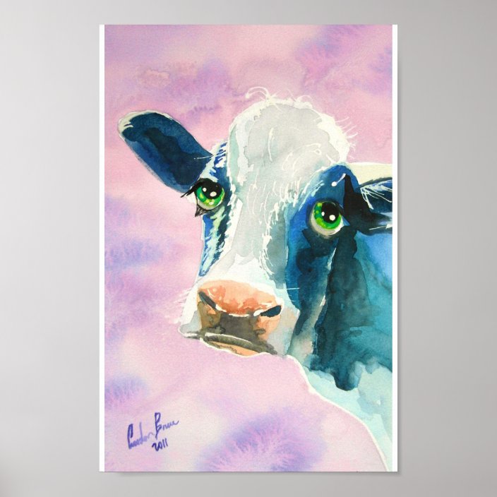 Cow Face With Green Eyes Watercolor Painting Poster Zazzle Com