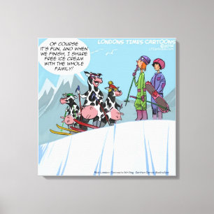 Cow Family Snow Skiing Funny Canvas Print