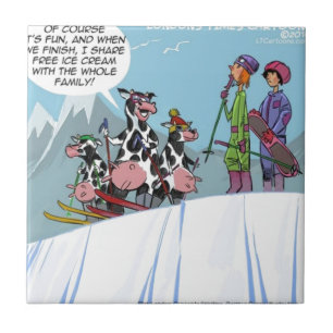 Cow Family Snow Skiing Funny Tile