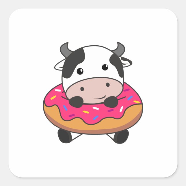 Cow Farm Animal In Donut Kawaii Cows Donuts Square Sticker (Front)