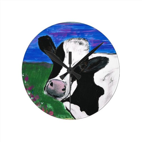 Cow, Farm, Animal, rural, hand painted calf. Round Wallclock
