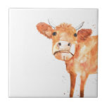 Cow Farm Animals watercolor Farmyard art Ceramic Tile<br><div class="desc">Brown cow watercolor,  farm animals,  farmyard tile. Perfect for her,  grandma,  mum. Hand-painted,  elegant artwork by Monika Howarth.</div>