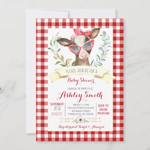 cow farm baby shower invitation re girl