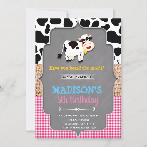 Cow farm barnyard birthday invitation