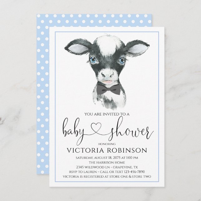 Cow Farm Boy Baby Shower Invitations (Front/Back)