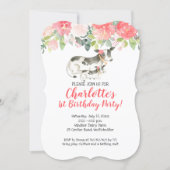 Cow Farm Coral and Pink Floral Birthday Invitation (Front)