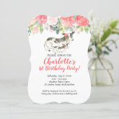 Cow Farm Coral and Pink Floral Birthday Invitation (Standing Front)