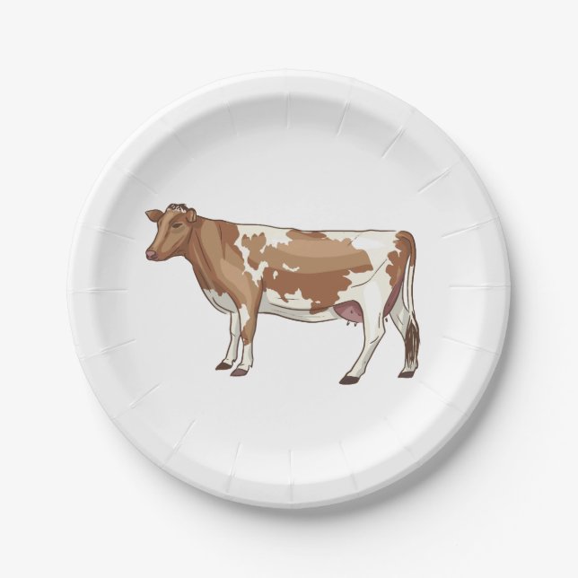 Cow Farm County Wedding Party Birthday Brown Paper Plates (Front)