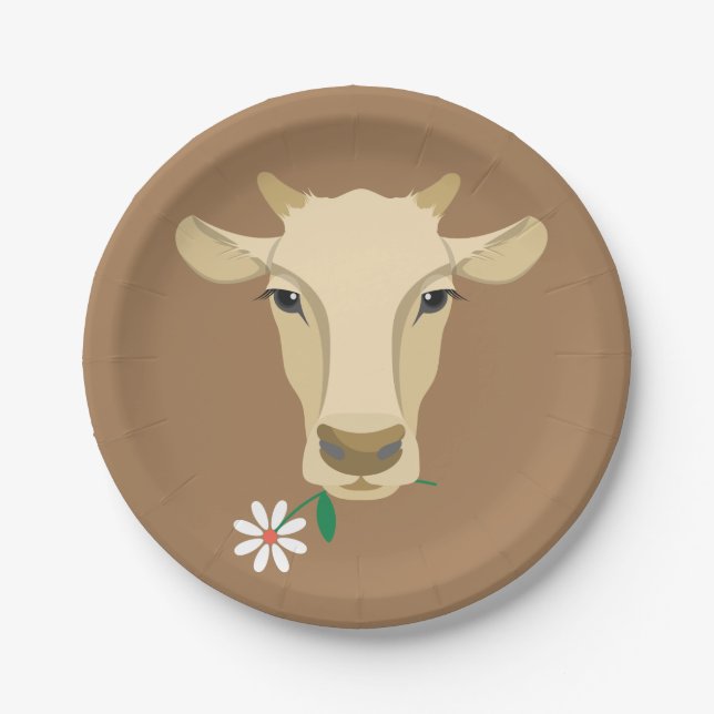 Cow Farm County Wedding Party Birthday Brown Paper Plates (Front)