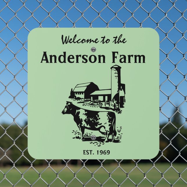 Cow & Farm Design Metal Sign (In Situ(Fence))