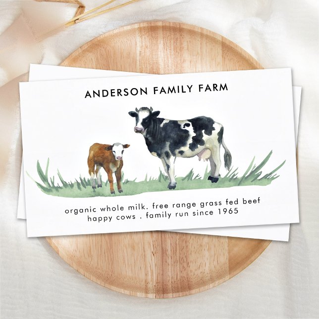 Cow Farm Free Range Beef Meat Dairy Watercolor Business Card (Creator Uploaded)
