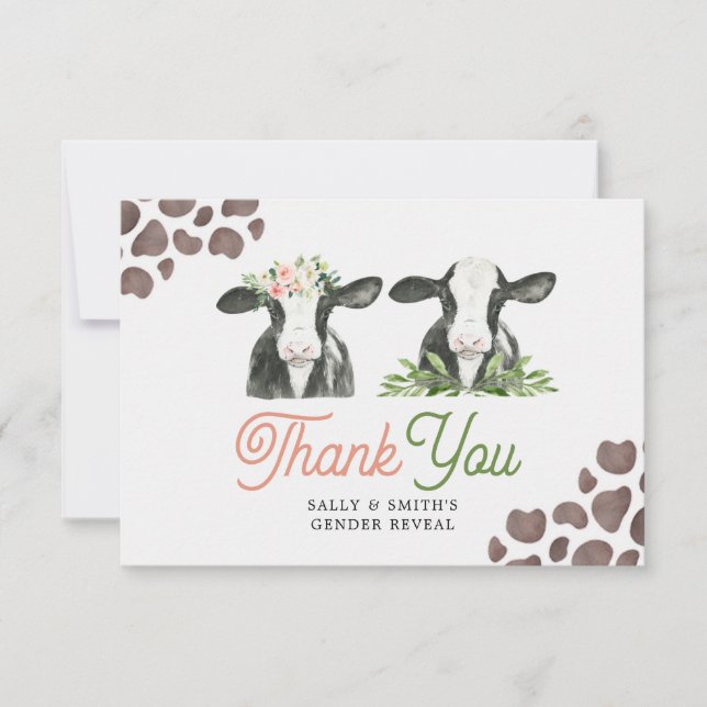Cow Farm Gender Reveal Thank You Card (Front)