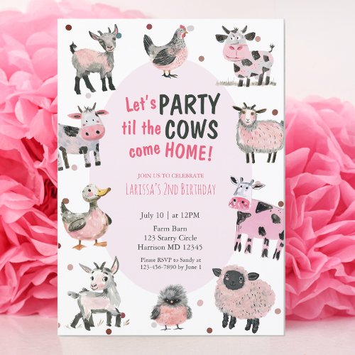 Cow Farm Girls Second Birthday Invitation
