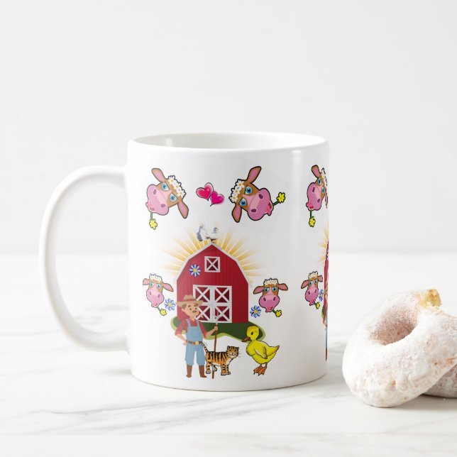 Cow Farmer Farm Yellow Duck Mug (With Donut)