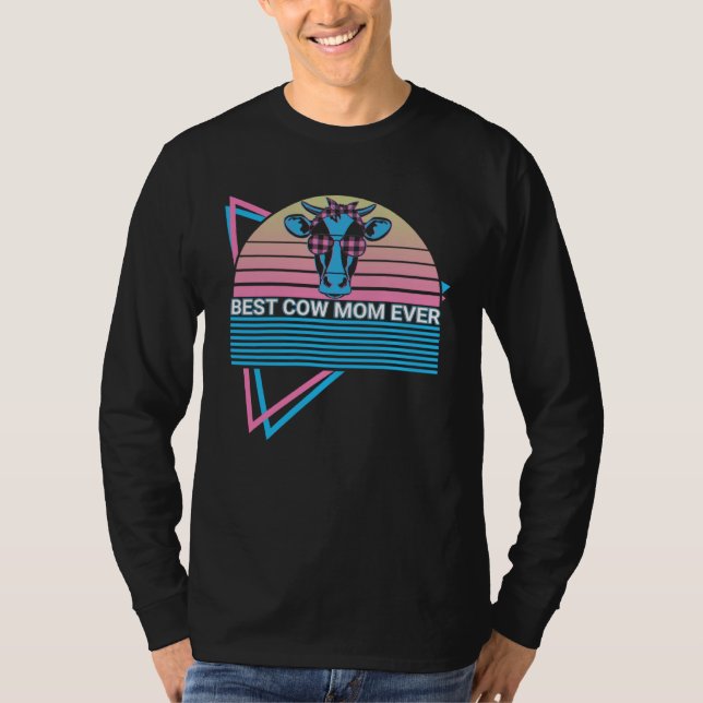 Cow Farmer Retro Best Cow Mom Ever T-Shirt (Front)