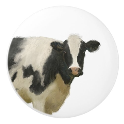 Cow Farmhouse Rustic Black n White Country Kitchen Ceramic Knob