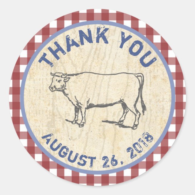Cow Favor thank you stickers for BBQ or Churrasco (Front)