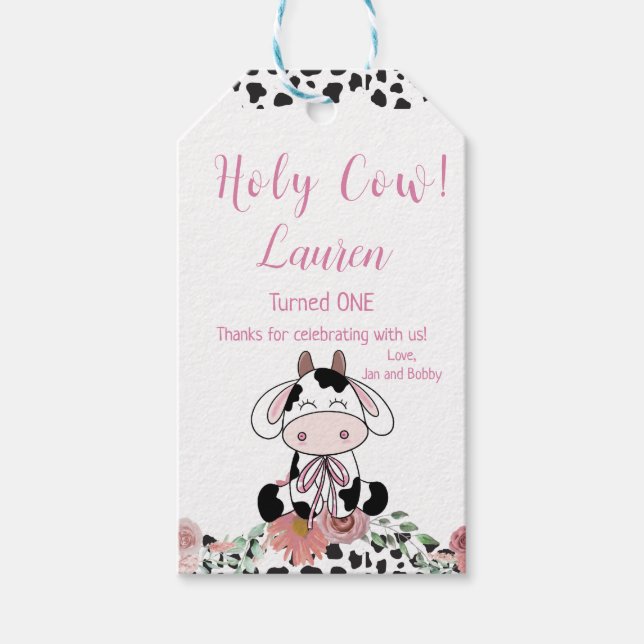 Cow First Birthday   Gift Tags (Front)