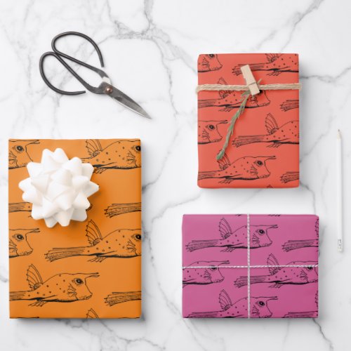 Cow Fish Water Animals Pattern Orange Red Purple Wrapping Paper Sheets