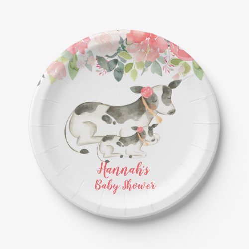 Cow Floral Farm Peonies Baby Shower Paper Plate