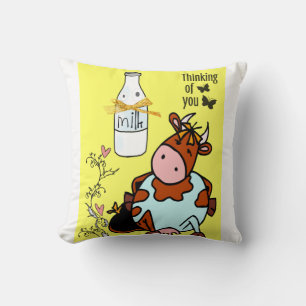 Cow Floral Milk Throw Pillow