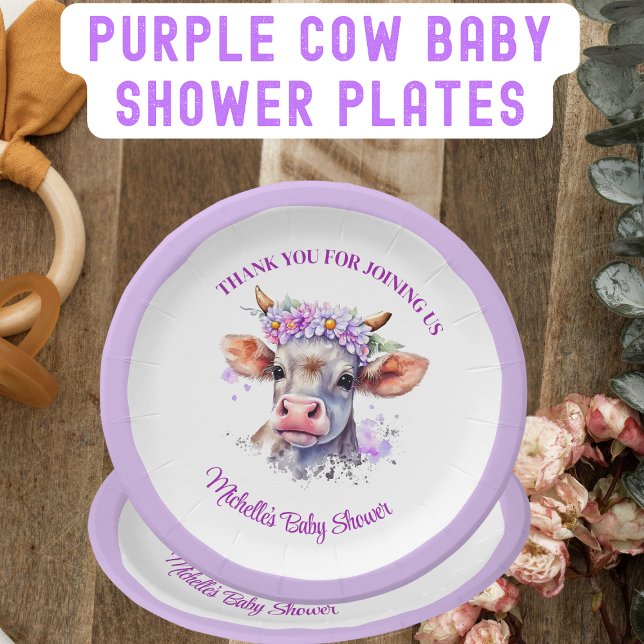  Cow Floral Purple Baby Shower   Paper Plates (Creator Uploaded)