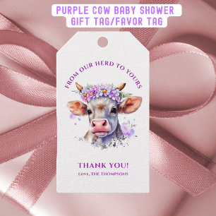  Cow Floral Purple Baby Shower Thank You Gift Tags