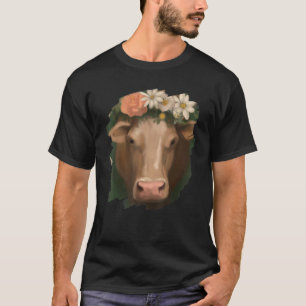 Cow Flowers Cute Cows Painting Flower Farm Barn Co T-Shirt