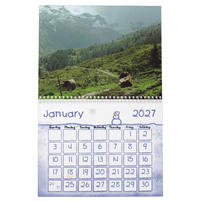 COW FUN COVER CALENDAR (Jan 2027)