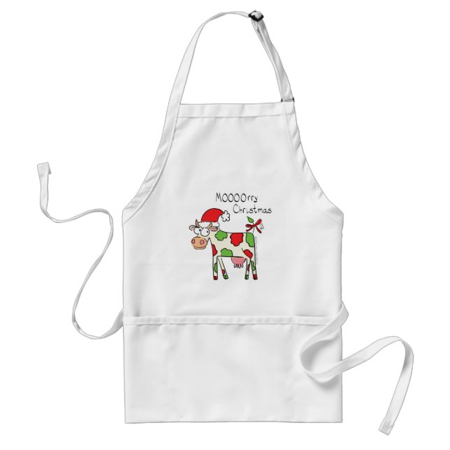 Cow Funny Cartoon Christmas Holiday Adult Apron (Front)