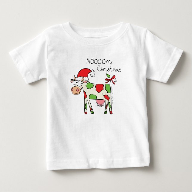 Cow Funny Cartoon Christmas Holiday Baby T-Shirt (Front)