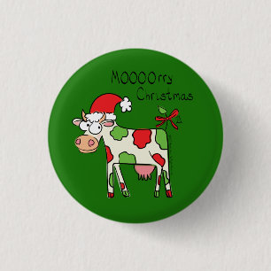 Cow Funny Cartoon Christmas Holiday Button