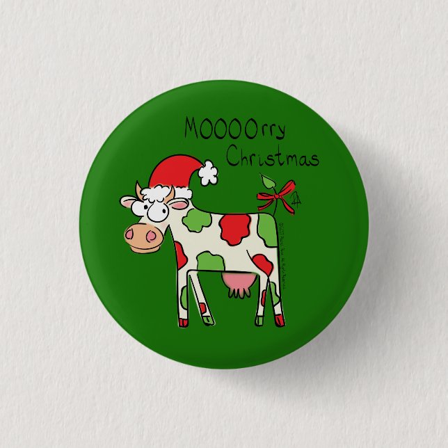 Cow Funny Cartoon Christmas Holiday Button (Front)