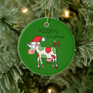 Cow Funny Cartoon Christmas Holiday Ceramic Ornament
