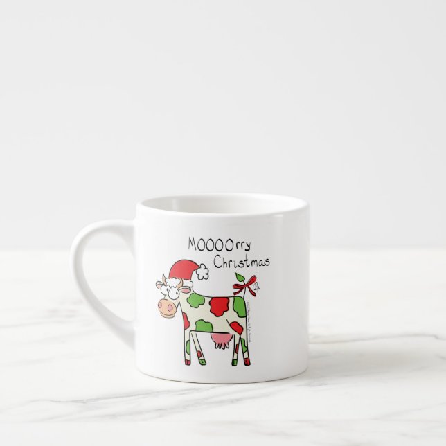 Cow Funny Cartoon Christmas Holiday Espresso Cup (Left)