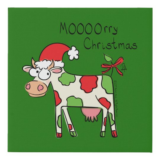 Cow Funny Cartoon Christmas Holiday Faux Canvas Print | Zazzle.com