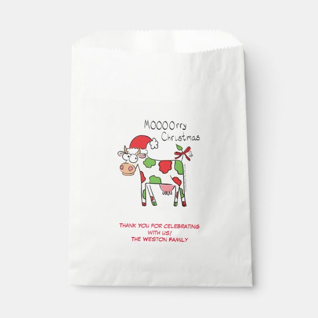 Cow Funny Cartoon Christmas Holiday Favor Bag (Front)